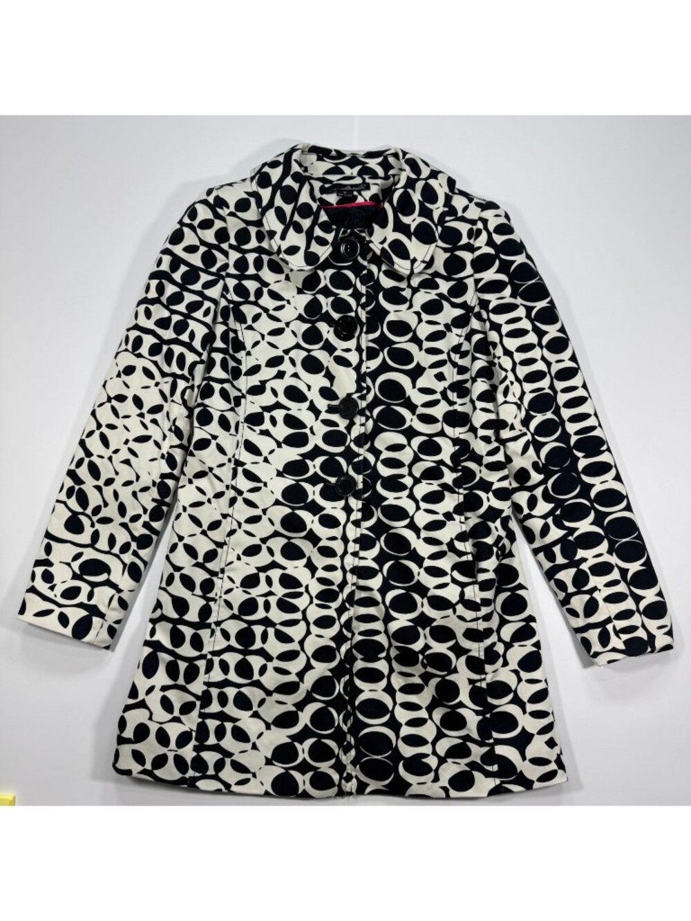 Willi Smith Coat Womens M White Geometric Cotton Trench Business Preppy Cocktail